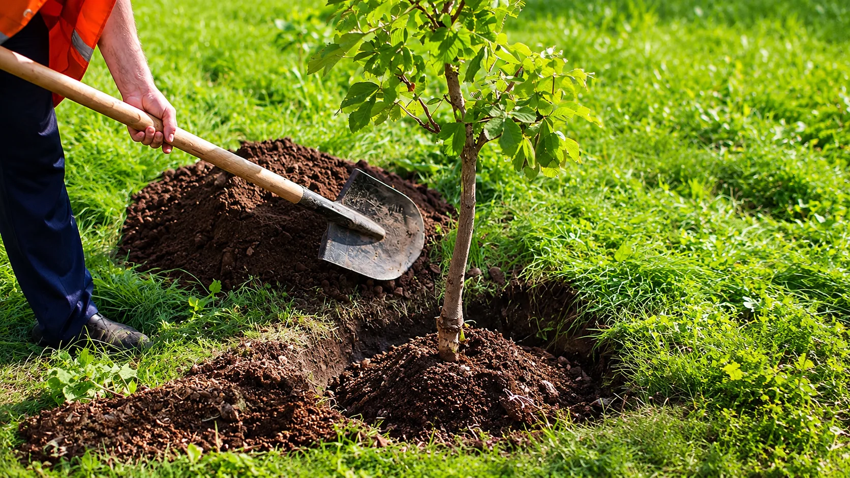 Un bénévole plante un jeune arbre dans le cadre d’un projet de reboisement soutenu par l’association.